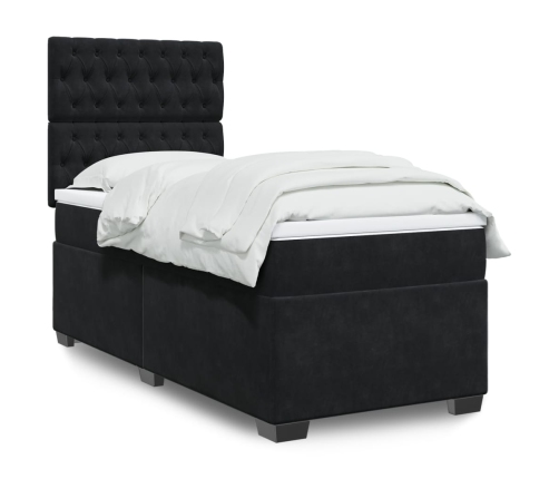 Cama box spring con colchón cuero sintético negro 90x190 cm