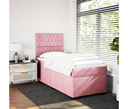 Cama box spring con colchón terciopelo rosa 90x190 cm