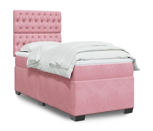 Cama box spring con colchón terciopelo rosa 90x190 cm