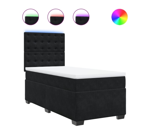 Cama box spring con colchón cuero sintético negro 90x190 cm