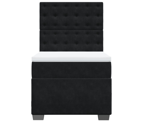 Cama box spring con colchón cuero sintético negro 90x190 cm