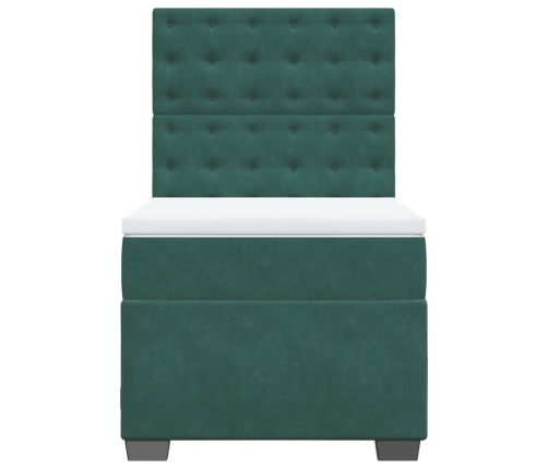 Cama box spring con colchón terciopelo verde oscuro 90x190 cm