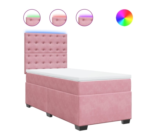 Cama box spring con colchón terciopelo rosa 90x190 cm