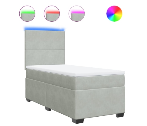 Cama box spring con colchón terciopelo gris claro 90x190 cm