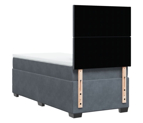 Cama box spring con colchón terciopelo gris oscuro 90x200 cm