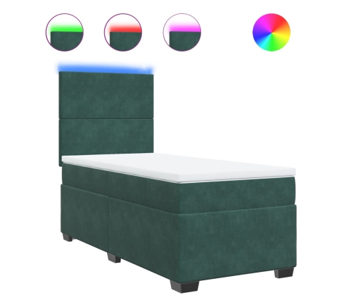 Cama box spring con colchón terciopelo verde oscuro 90x200 cm