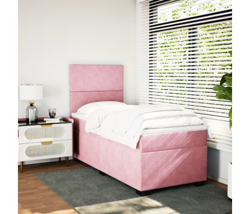 Cama box spring con colchón terciopelo rosa 90x200 cm