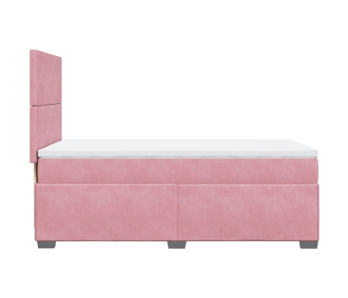 Cama box spring con colchón terciopelo rosa 90x200 cm