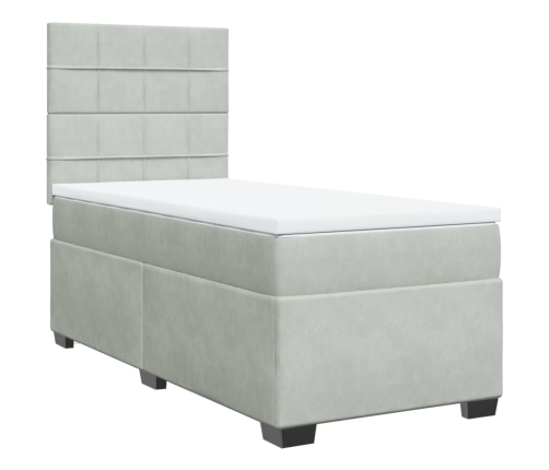 Cama box spring con colchón terciopelo gris claro 90x190 cm