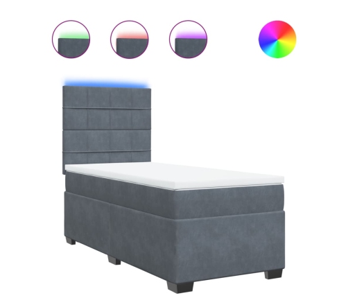 Cama box spring con colchón terciopelo gris oscuro 90x200 cm