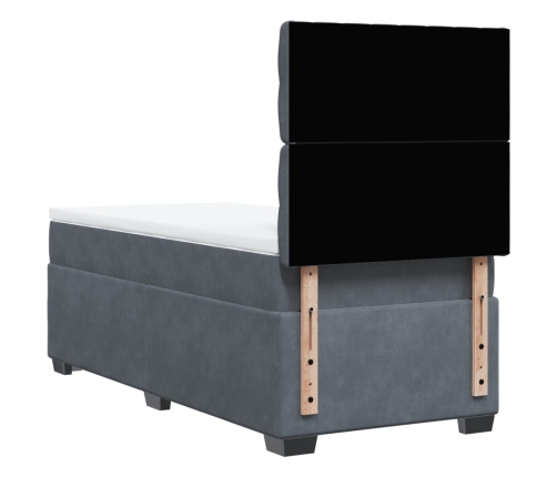 Cama box spring con colchón terciopelo gris oscuro 90x200 cm