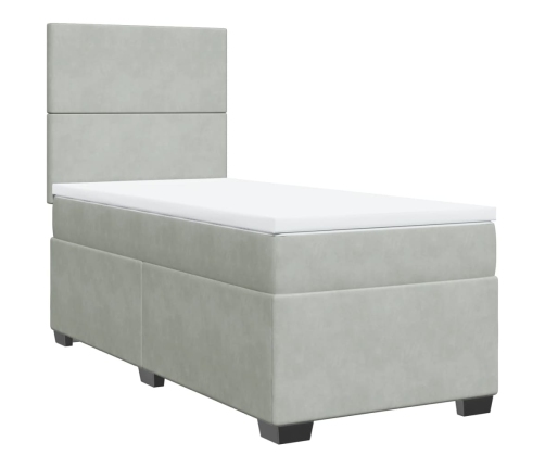 Cama box spring con colchón terciopelo gris claro 100x200 cm