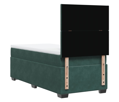 Cama box spring con colchón terciopelo verde oscuro 100x200 cm