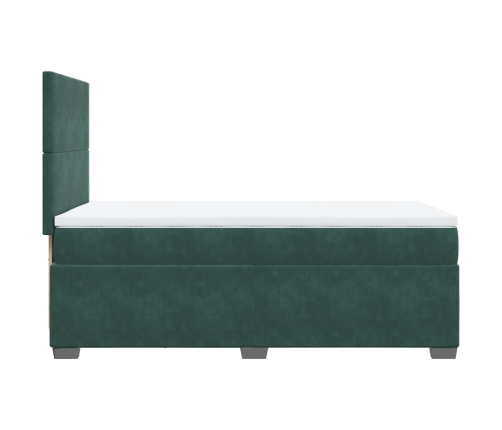 Cama box spring con colchón terciopelo verde oscuro 100x200 cm