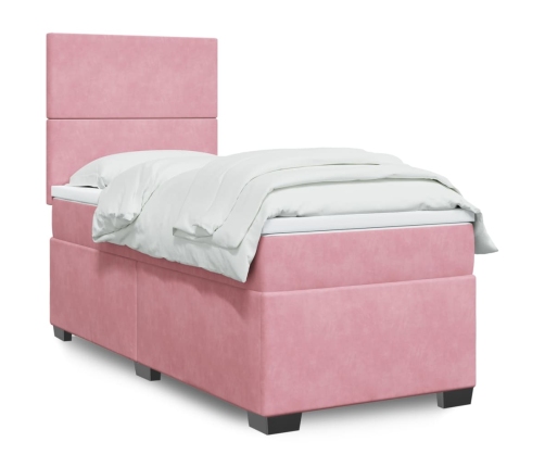 Cama box spring con colchón terciopelo rosa 100x200 cm