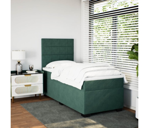 Cama box spring con colchón terciopelo verde oscuro 100x200 cm