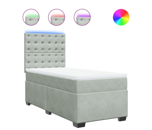 Cama box spring con colchón terciopelo gris claro 100x200 cm