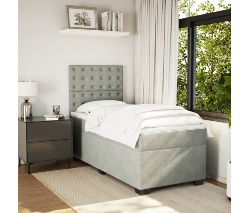 Cama box spring con colchón terciopelo gris claro 100x200 cm