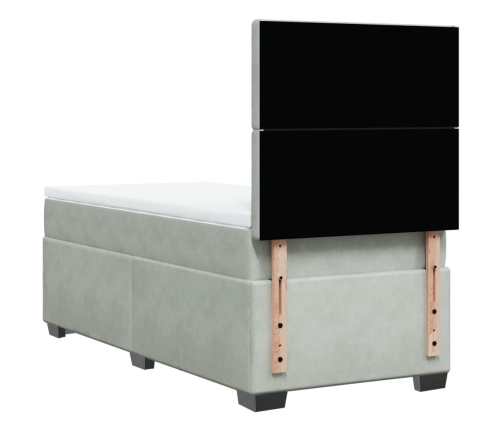 Cama box spring con colchón terciopelo gris claro 100x200 cm