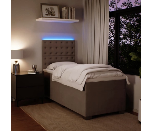 Cama box spring con colchón terciopelo gris claro 100x200 cm