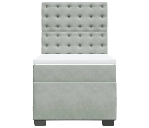 Cama box spring con colchón terciopelo gris claro 100x200 cm