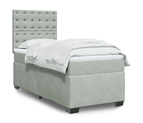 Cama box spring con colchón terciopelo gris claro 100x200 cm