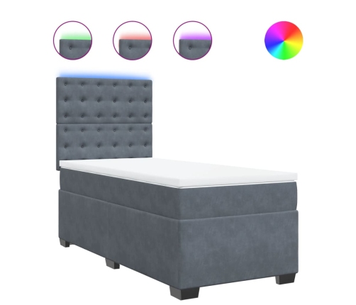 Cama box spring con colchón terciopelo gris oscuro 100x200 cm