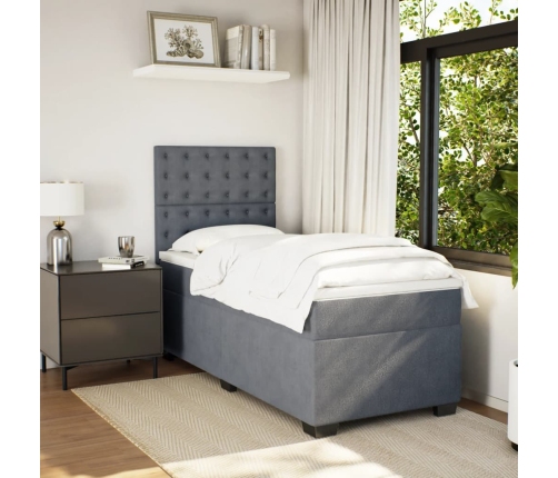 Cama box spring con colchón terciopelo gris oscuro 100x200 cm