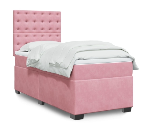 Cama box spring con colchón terciopelo rosa 100x200 cm