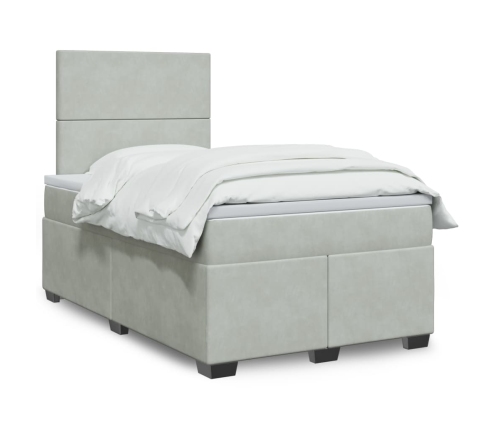 Cama box spring con colchón terciopelo gris claro 120x190 cm