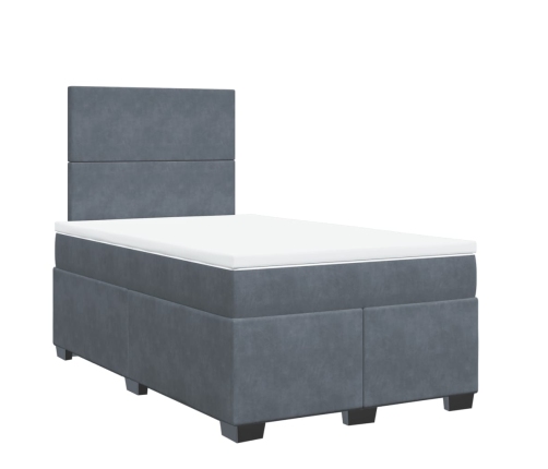 Cama box spring con colchón terciopelo gris oscuro 120x190 cm