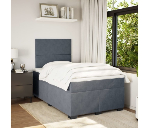 Cama box spring con colchón terciopelo gris oscuro 120x190 cm