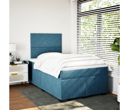 Cama box spring con colchón terciopelo azul 120x190 cm