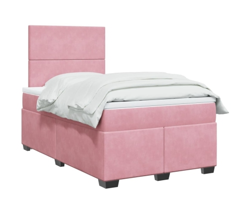 Cama box spring con colchón terciopelo rosa 120x190 cm