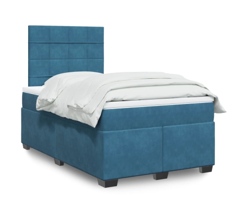 Cama box spring con colchón terciopelo azul 120x190 cm