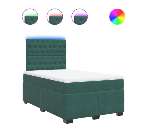 Cama box spring con colchón terciopelo verde oscuro 120x190 cm