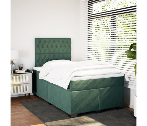 Cama box spring con colchón terciopelo verde oscuro 120x190 cm