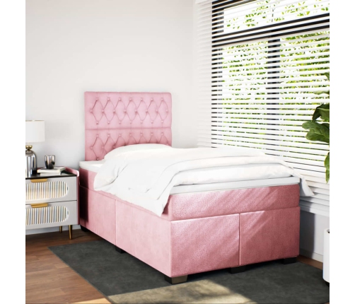 Cama box spring con colchón terciopelo rosa 120x190 cm