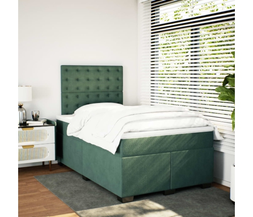 Cama box spring con colchón terciopelo verde oscuro 120x190 cm