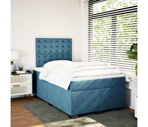 Cama box spring con colchón terciopelo azul 120x190 cm