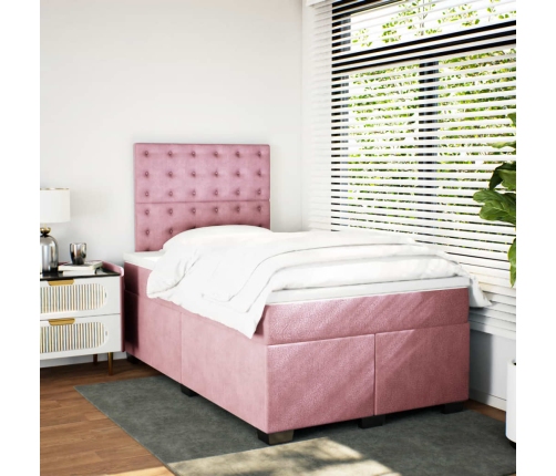 Cama box spring con colchón terciopelo rosa 120x190 cm