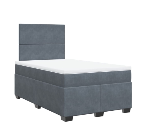 Cama box spring con colchón terciopelo gris oscuro 120x200 cm