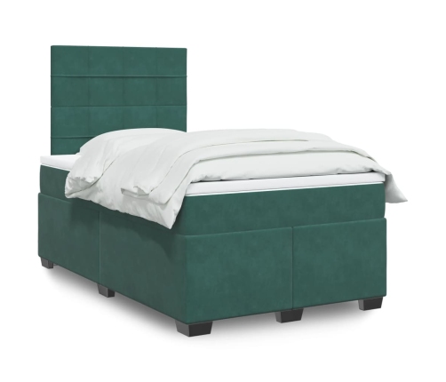 Cama box spring con colchón terciopelo verde oscuro 120x200 cm