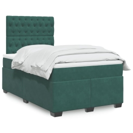 Cama box spring con colchón terciopelo verde oscuro 120x200 cm