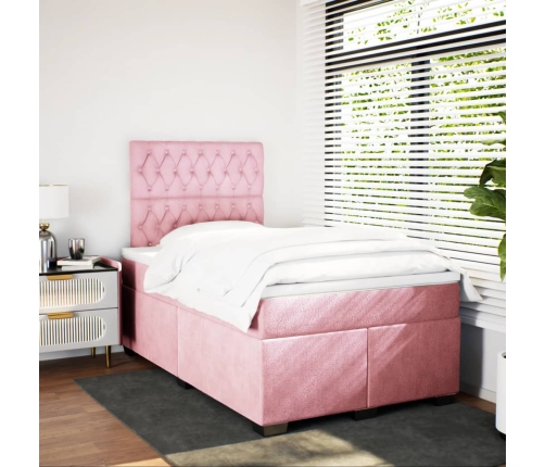 Cama box spring con colchón terciopelo rosa 120x200 cm