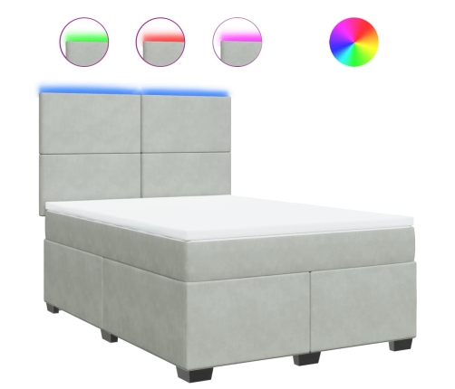 Cama box spring con colchón terciopelo gris claro 140x190 cm