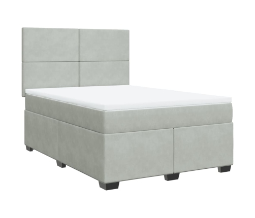 Cama box spring con colchón terciopelo gris claro 140x190 cm