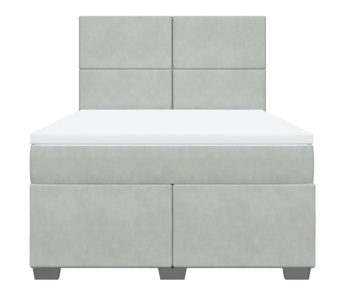 Cama box spring con colchón terciopelo gris claro 140x190 cm
