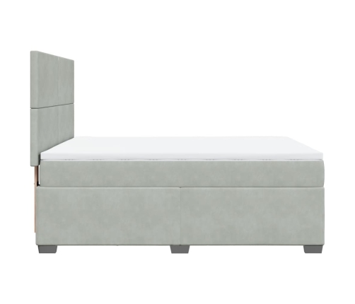 Cama box spring con colchón terciopelo gris claro 140x190 cm