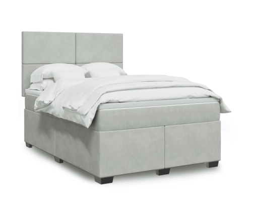 Cama box spring con colchón terciopelo gris claro 140x190 cm